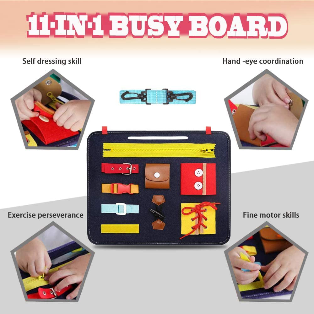 Amerteer Toddler Busy Board, Montessori Sensory Board for Toddlers 1 2 3 4  Year Old, Portable Educational Basic Skills Learning Activity Board Toys 