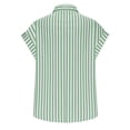 thumbnail image 5 of Striped Button Up Shirts for Women Dressy Casual Short Sleeve Pocket Loose Office Collared Blouses, Green S, 5 of 7