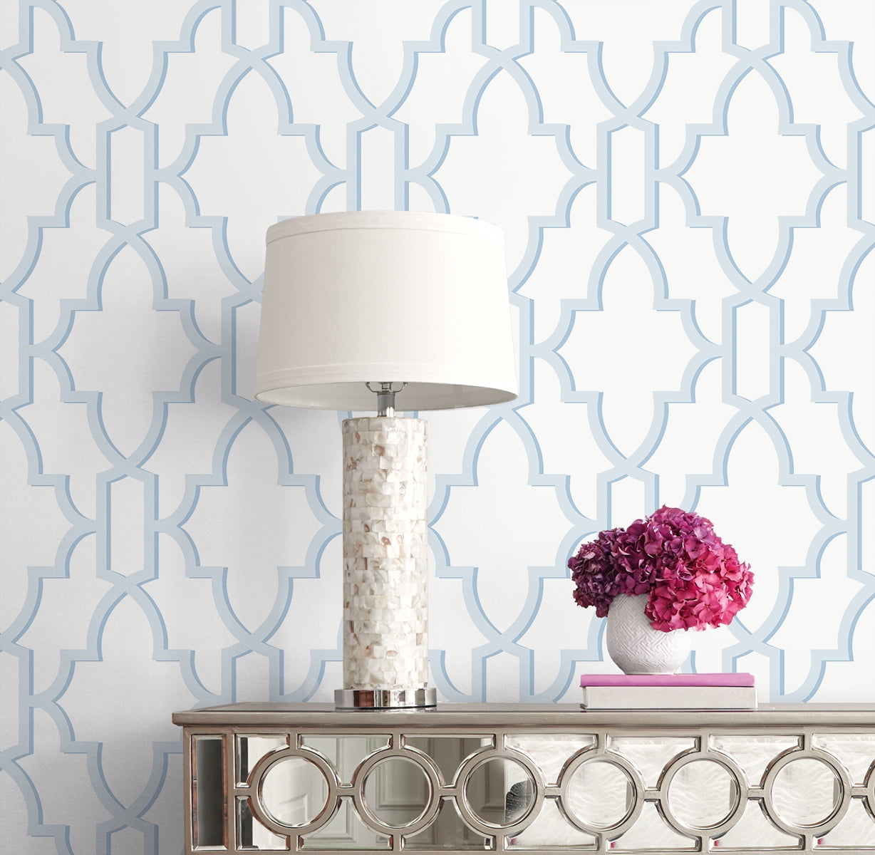 Wallquest, Inc. Luxe Haven Coastal Lattice Peel and Stick Wallpaper Hampton Blue