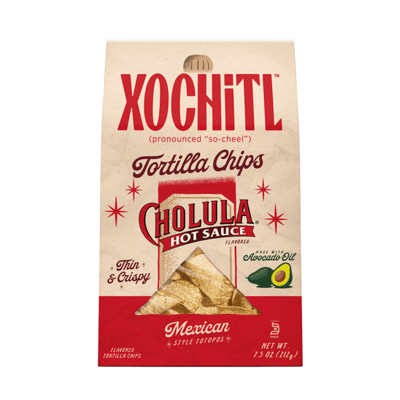 Xochitl Cholula Hot Sauce Flavored White Corn Tortilla Chips, 7.5 oz Paper Bag