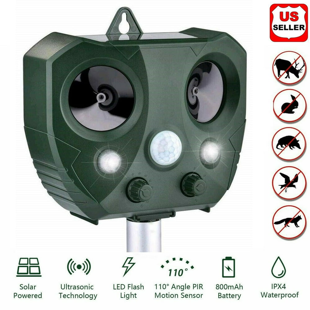 Upgraded Solar Ultrasonic Animal Repellent Dog Cat Skunk Deer Raccoon