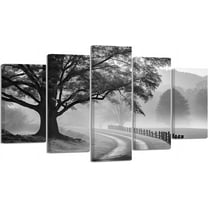 ZHONGYUTONG Black and White Wall Art 5 Pieces Forest Big Tree Painting Nature Landscape Canvas Prints Artwork for Living Room Office Bedroom Framed (8"x14"x2 8"x18"x2 8"x22"x1)