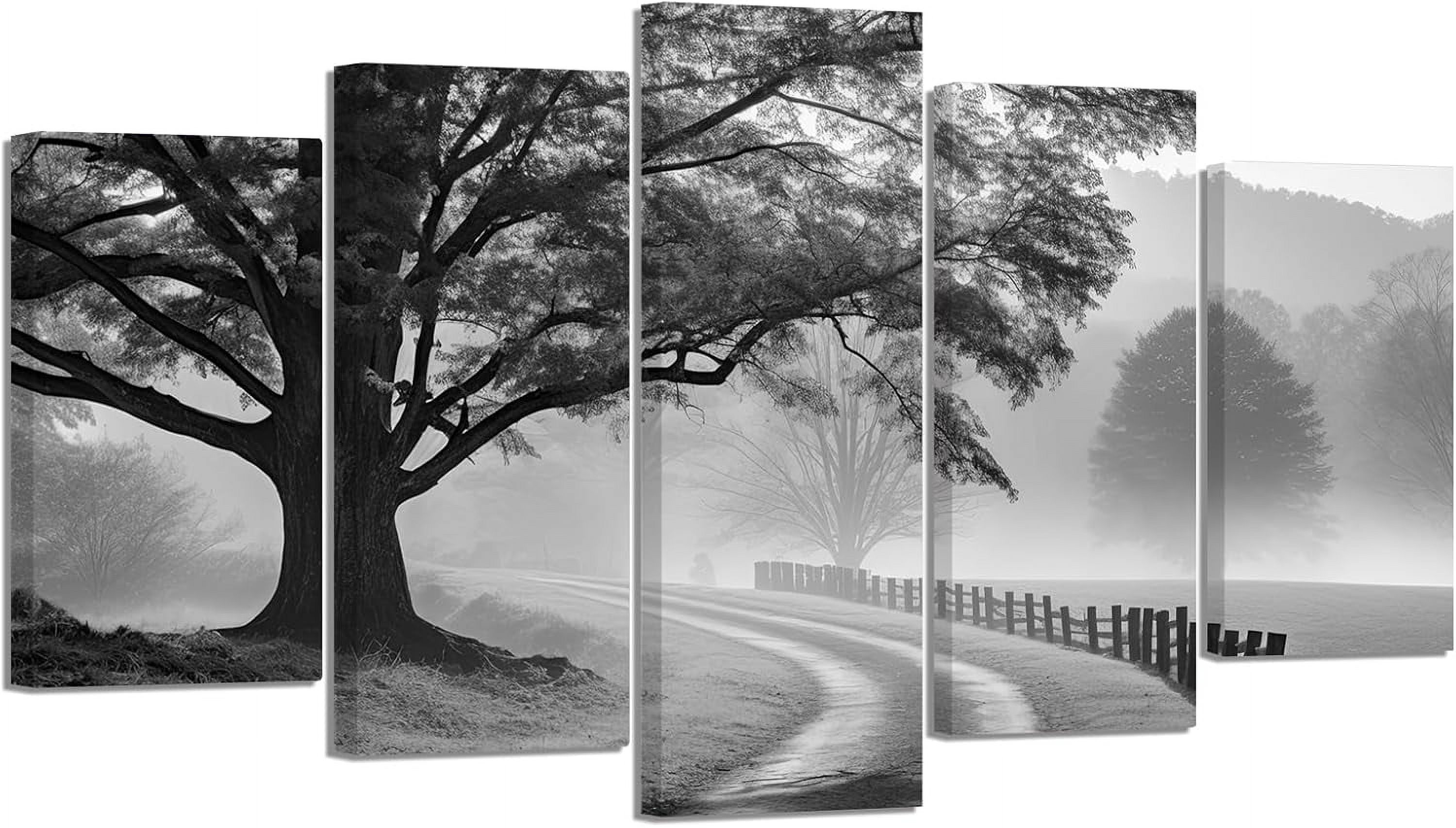 ZHONGYUTONG Black and White Wall Art 5 Pieces Forest Big Tree Painting Nature Landscape Canvas Prints Artwork for Living Room Office Bedroom Framed (8"x14"x2 8"x18"x2 8"x22"x1)