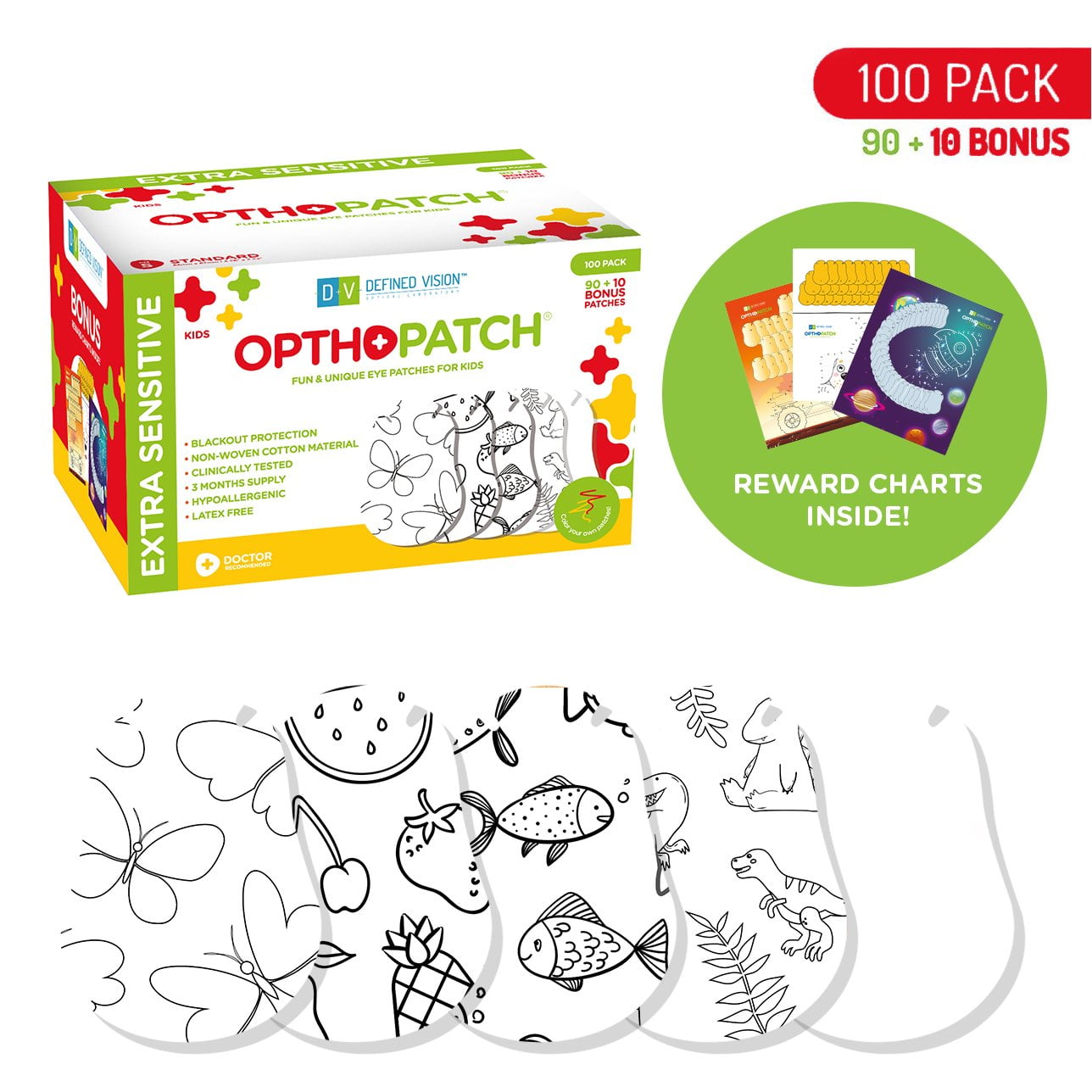 Childrens Extra Sensitive Adhesive Color Your Own Eye Patch for Kids 100 Pack