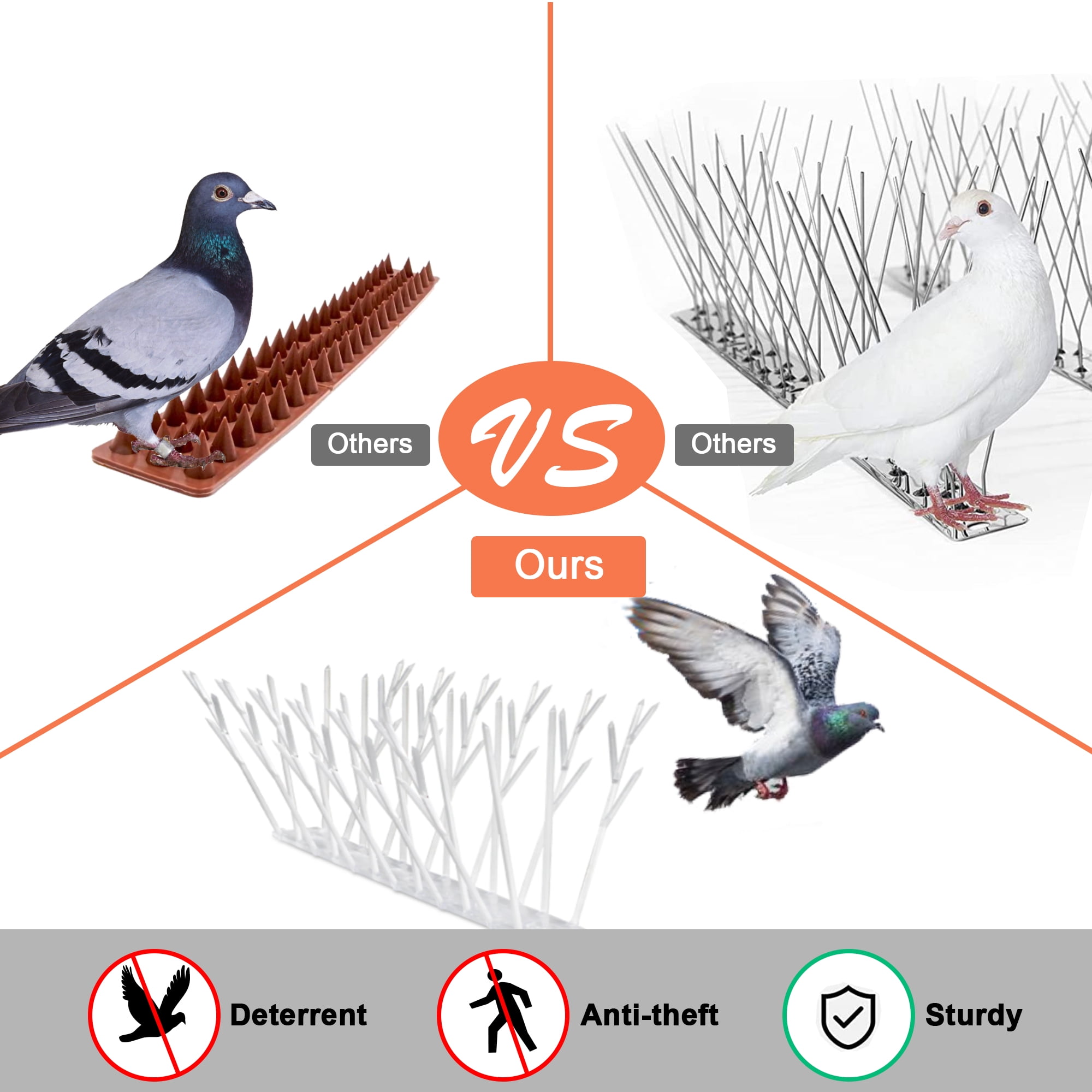 Aspectek Polycarbonate Bird Spikes Kit, 10 Feet with Transparent Silicone Glue Tube