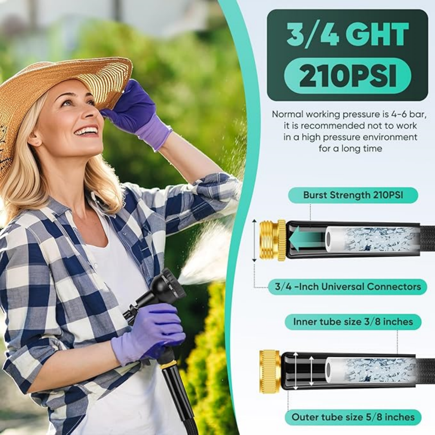 100FT, Non-Expanding, Lightweight Hose With 8 Function Nozzle, Leak-Proof, No-Knot, Easy to Carry, Wear-Resistant, Sturdy, Flexible, 3/4GHT, Water Hose for Yard, Garden, Outdoor