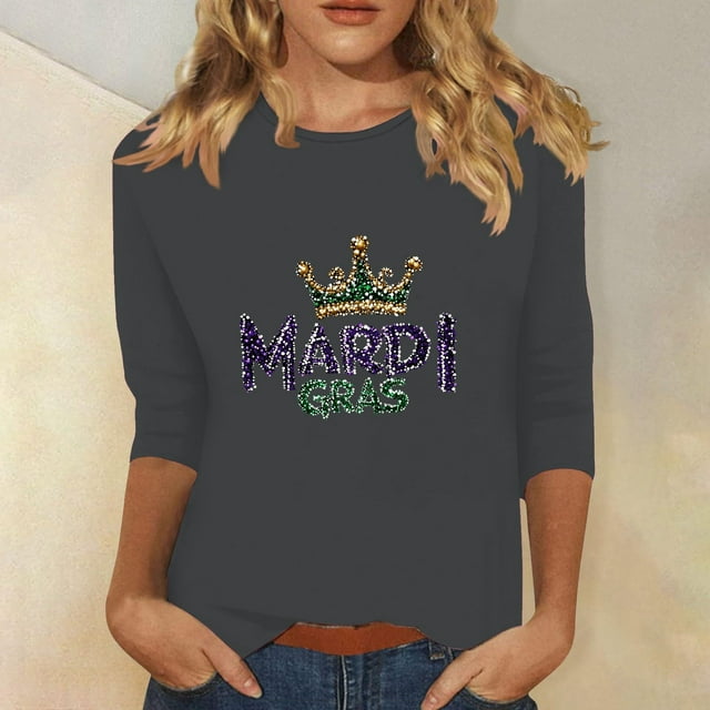 Nuoqisi T-Shirt Imprimé pour Célébration de Carnaval - T-Shirt Décontracté à Col Rond et Manches 3/4 pour Femmes, pour Parades de Festival, Fêtes de Costumes, Tenues de Style Urbain Coloré et Thème de Mascarade