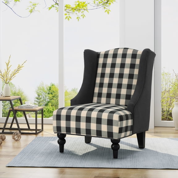 Alonso High-Back Fabric Club Chair Black Checkerboard and Dark Charcoal
