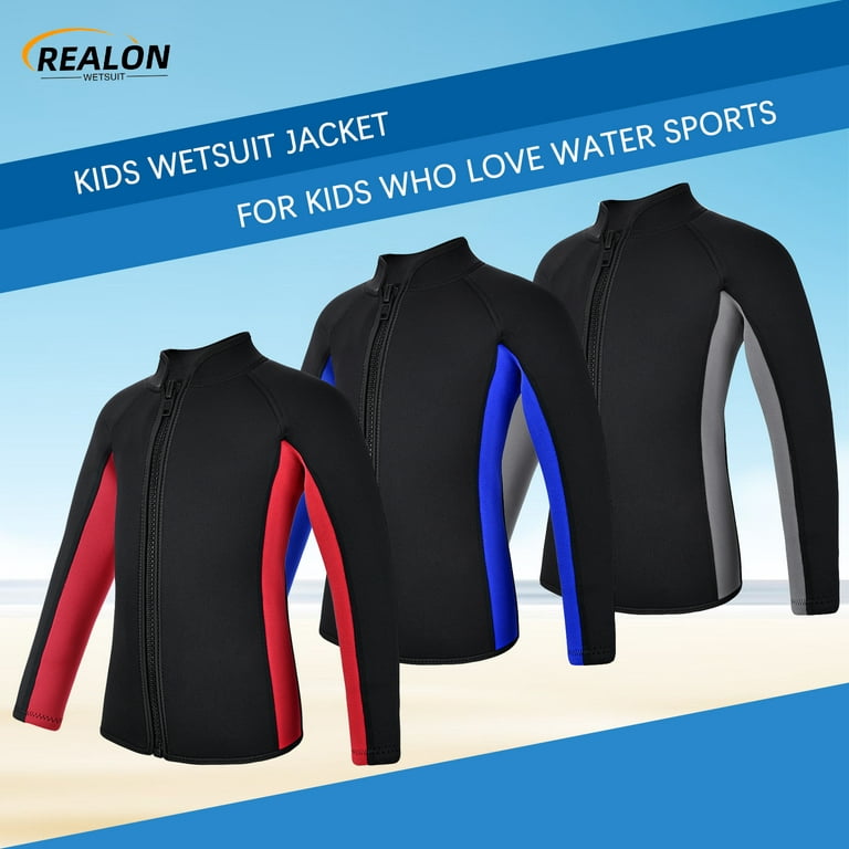 REALON Kids Wetsuit Top Jacket for Boys Girls Toddler Youth, Children's Wet  Suit Shirt Neoprene 3mm Long Sleeve Swimsuit for Swimming Surfing Water