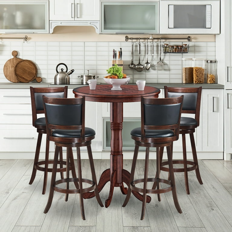Costway 5pcs Pub Table Set 30 Round Bar Height Table 4pcs Swivel Bar Stools