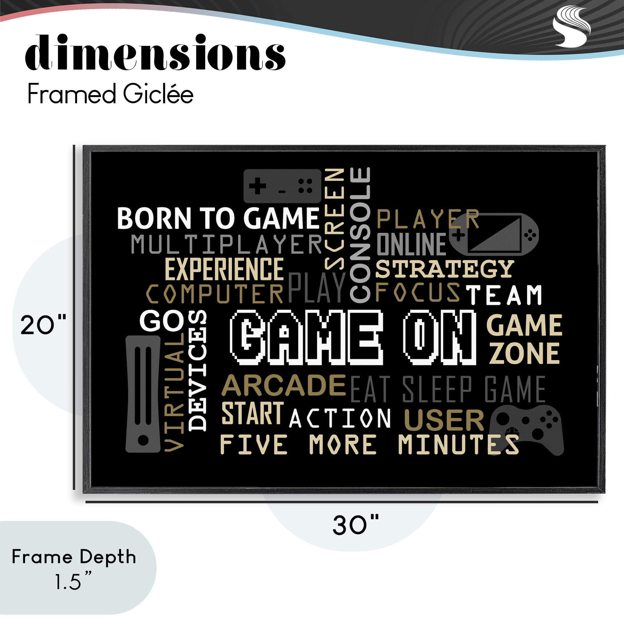 Stupell Industries Game On Gamer Typography Black Framed Giclee Art, design by Kim Allen