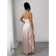 thumbnail image 2 of Womens Champagne Satin One Shoulder Ruched Waist Long Slit Evening Maxi, 2 of 7
