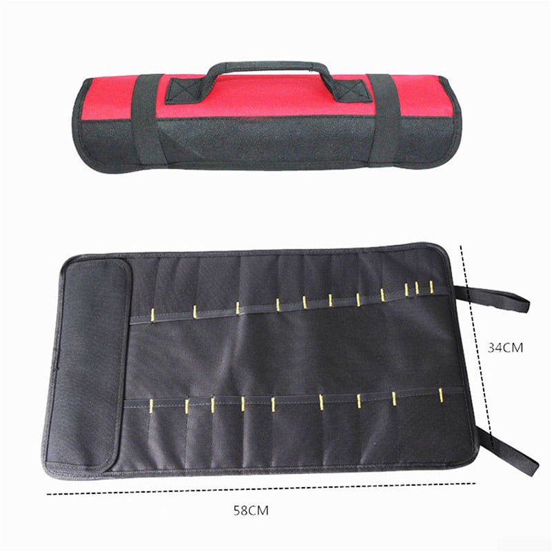 Multi-Pocket Canvas Roll Up Tools Spanner Wrench Storage Pocket Organizer Pouch 