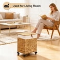 thumbnail image 5 of Handwoven Laundry Hamper with Wheels, Natural Water Hyacinth Rolling Laundry Basket with Lid and Removable Liner, Durable and Stylish for Bedroom, Bathroom, Laundry Room (Natural, 65L), 5 of 7