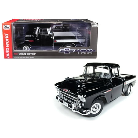 1957 Chevrolet Cameo 3124 Pickup Truck Black 100th Anniversary Limited Edition To 1002 Pcs 1 18 Diecast Car By Autoworld
