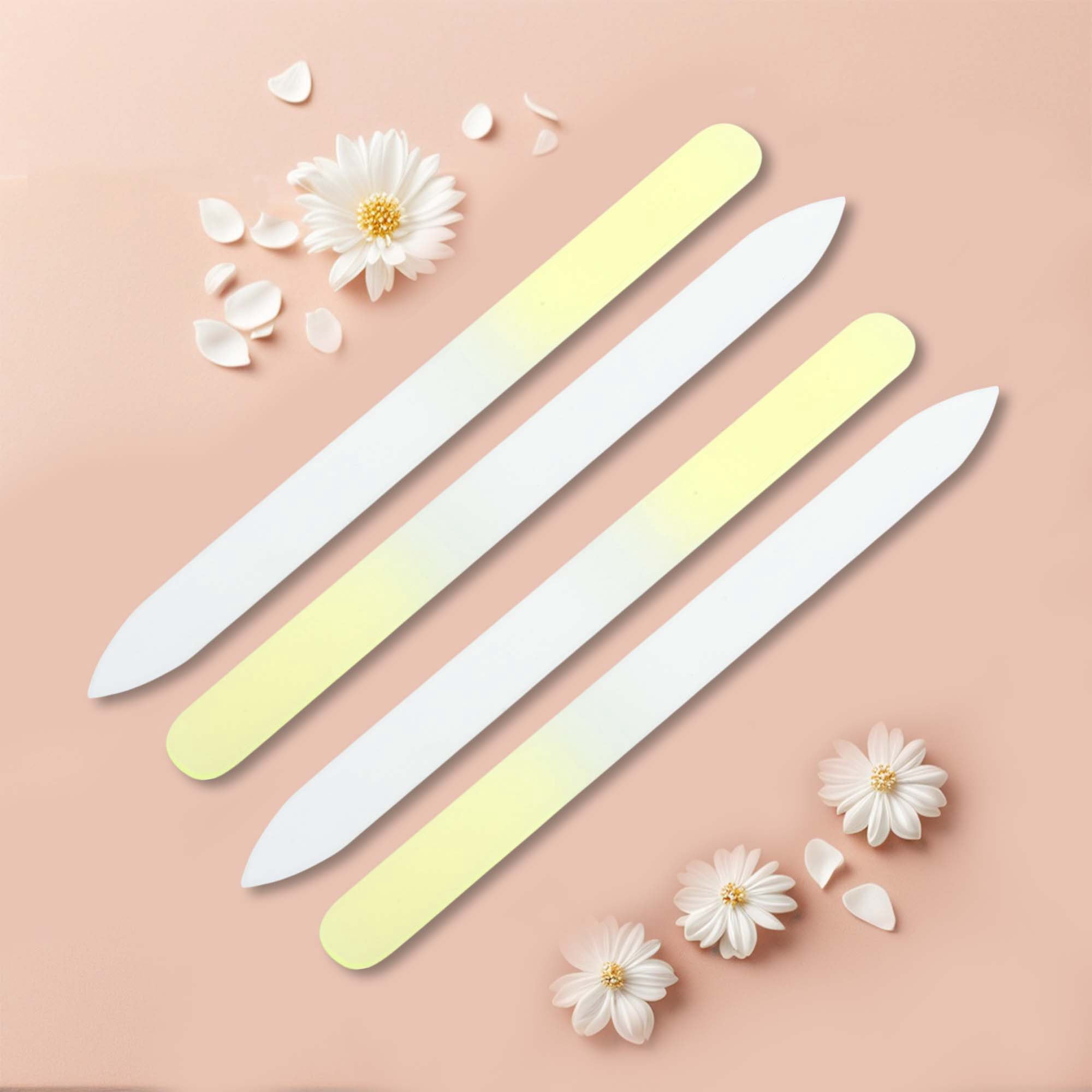 Unique Bargains Glass Double-sided Nail File Manicure Tool 4 Pcs Light Yellow
