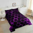 thumbnail image 4 of Erosebridal Neon Purple Honeycomb Bedding Full Comforter Set, Geometric Hexagon Down Comforter, Black Bedroom Decor, Reversible 3pcs, 4 of 8