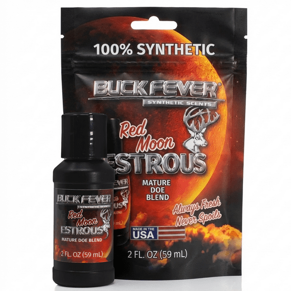 Buck Fever Red Moon Doe Estrous (2 Oz) - Synthetically Formulated Whitetail Deer Attractant - All-Season Non-Spoiling Synthetic Deer Scent for Pre or Post Rut Lure Setups 