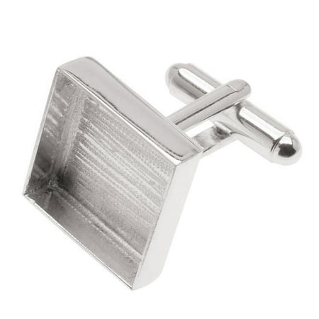 Amate Studios Silver Plated Cuff Links Customizable Square Bezel 17.5mm (1 Pair)