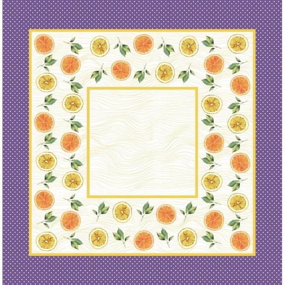 Square Table Topper with Citrus-Oranges and Lemon print. 40"x40" Square