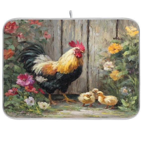 Kitchen Drying Mat Kitchen Drying Pad 16x18In Drying Dish Mat Dish Drying Mats Kitchen Countertop Multi-Function Drain Drying Mat Colorful Big Rooster