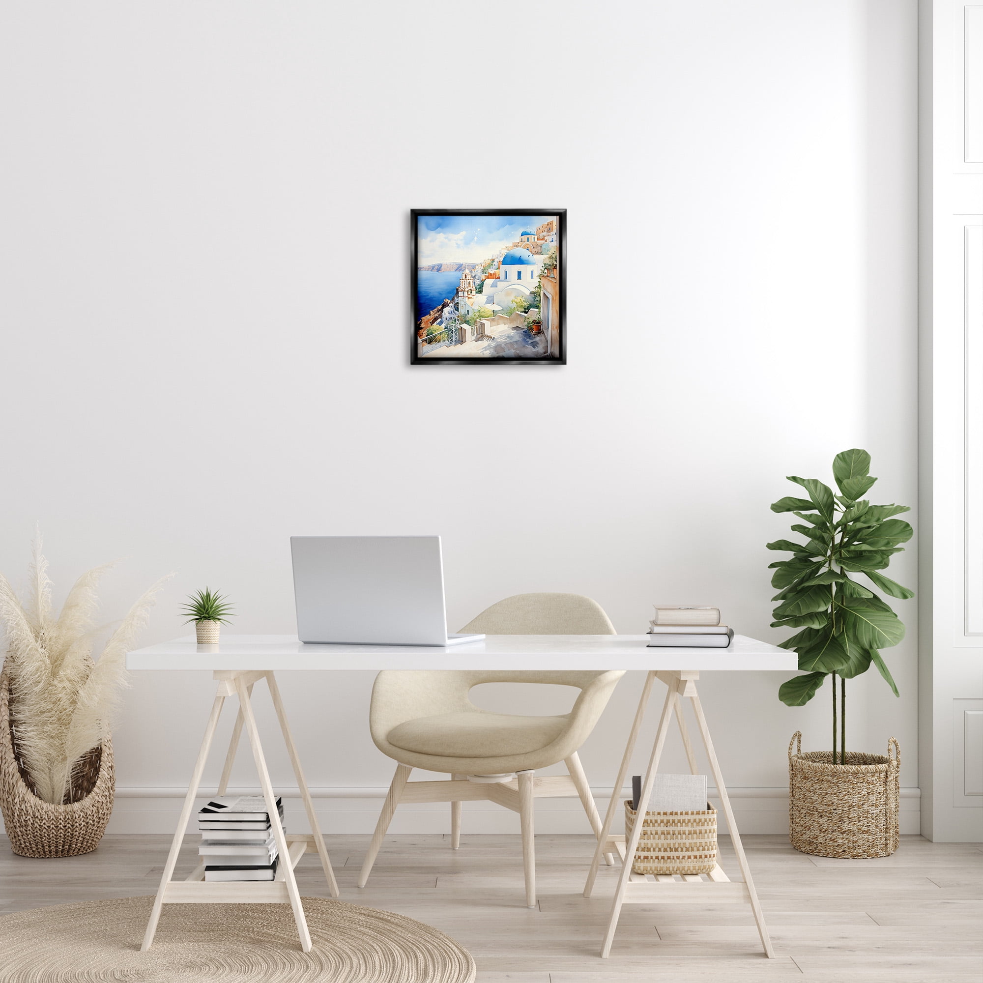 Stupell Industries Santorini City Landscape Travel & Places Painting Black Floater Framed Canvas Art Print Wall Art, 18 x 18