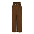 thumbnail image 6 of Busydd Women's Pants Comfortable Solid Color Cotton Pants for Women Casual Fashion Ribbed Travel Pants Elastic Waist Drawstring Straight Leg Trousers with Pockets S, 6 of 7