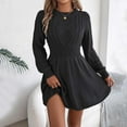 thumbnail image 4 of Ediodpoh Knitted Dress Women's Round Neck Elegant Tunic Winter Sweater A Line Mini Dress Sweater Dress for Fall and Winter Fashion Black S, 4 of 7