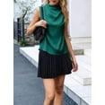 thumbnail image 3 of Womens Mock Neck Satin Tank Tops Business Casual Work Ruched Blouses Summer Corporate Outfits Green XL, 3 of 7