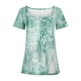 thumbnail image 4 of Aufmer Summer and Fall V Neck T Shirts for Women Elegant Misses Casual Printed Square Neck Short Sleeve Button down down Tops Loose Blouses, 4 of 5