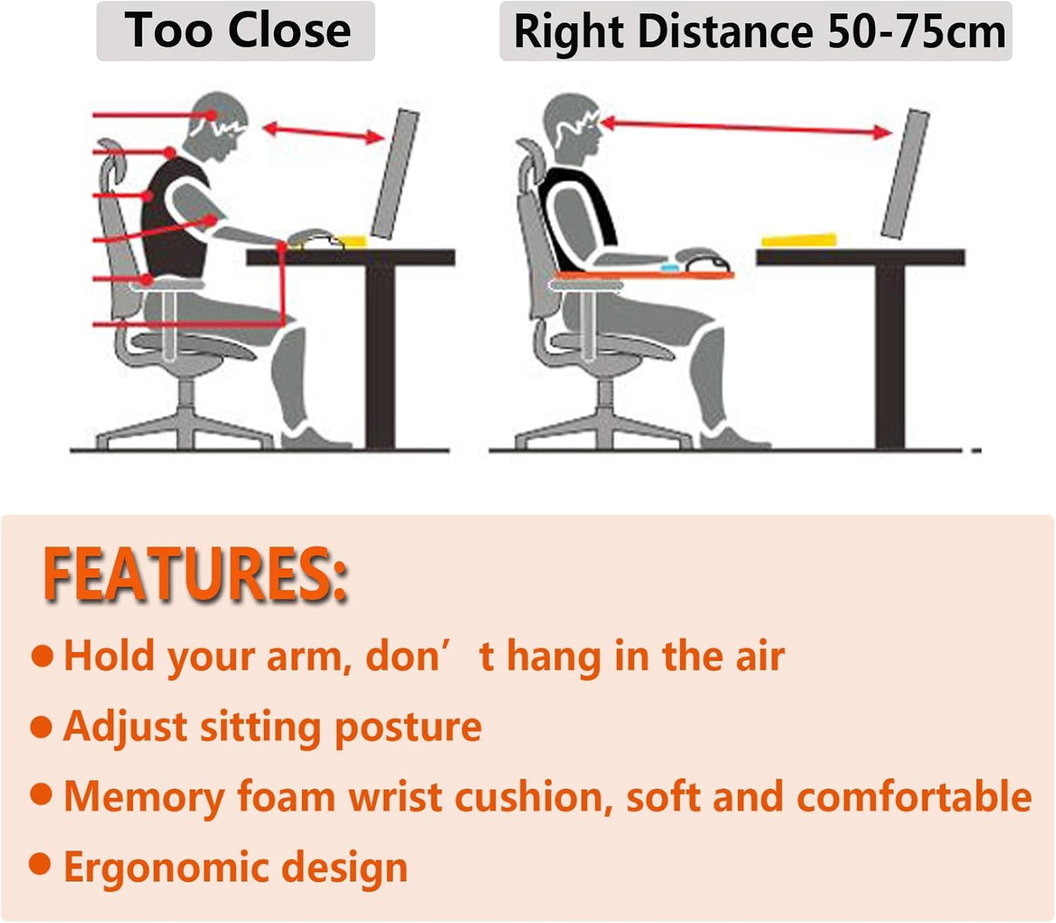 Armrest Mouse pad with arm Wrist Rest Support Adjustable Ergonomic Computer Mouse mat for Chair Home&Office Chair Extender Attachable Black White