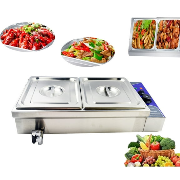 INTBUYING Food Warmer Commercial Buffet Food Soup Warmer Countertop Steam Table 2-Pan Stainless Steel
