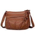 thumbnail image 1 of Retro Women Soft PU Leather Pure Color Shoulder Bag Small Handbag (Brown), 1 of 24