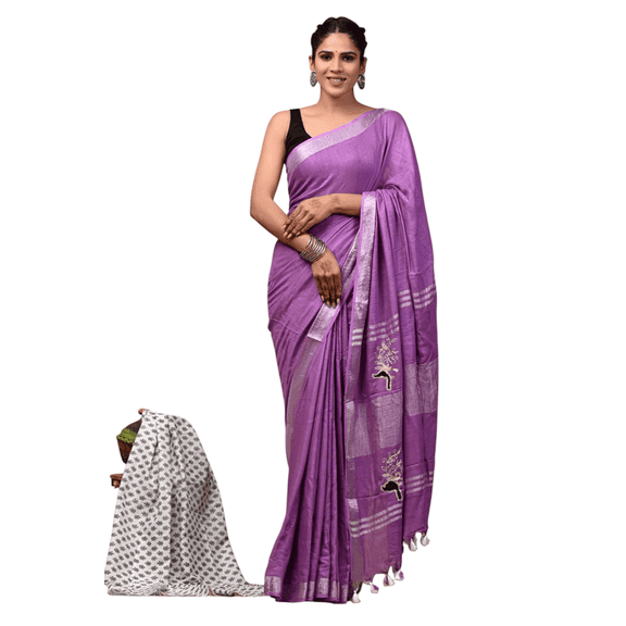 Elegant Cotton Linen Embroidered Saree – Ideal for Party & Daily Wear