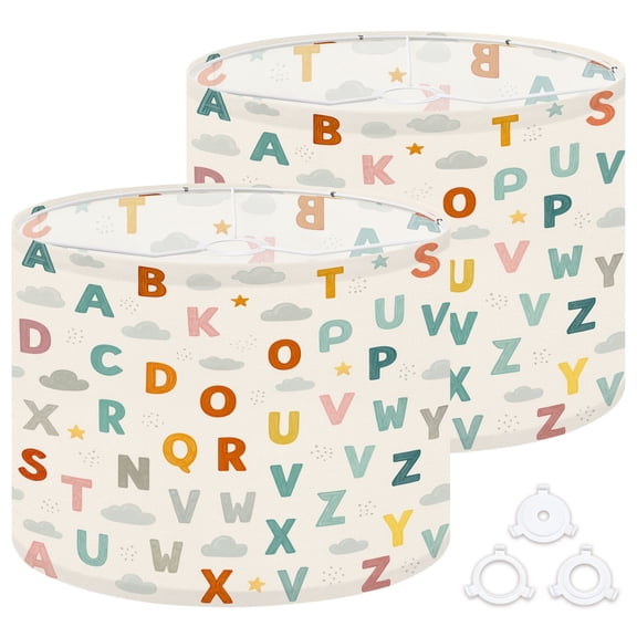 Lamp Shades Set of 2 Easy Assembly cute alphabet ABC Used for printing home Drum Lampshades for Table Lamps Floor Lamps Pendant Light 13"x13"x10" Replacement Lamp Shade