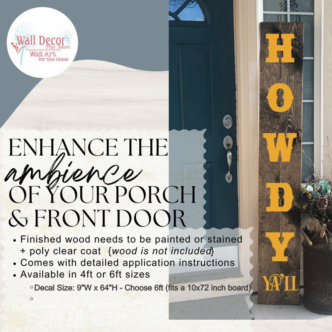 Howdy Ya'll Vertical Lettering Vinyl Decal Sticker for Tall Wood Porch Sign Sitter – DIY Western Farmhouse Entryway Decor, Die-Cut Matte Finish – Made in USA, 6ft, Honey