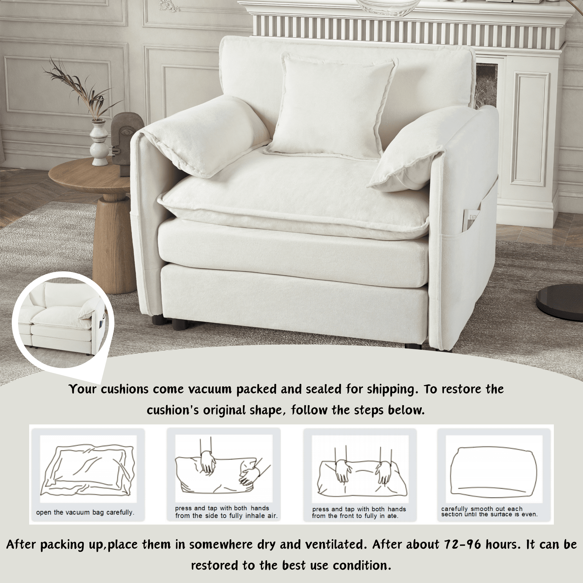Leumius Oversized Armchair Accent Chairs,41.73" W Modern Upholstered Armchair with 1 Toss Pillow,Deep Seat Reading Sofa Chair for Living Room,Bedroom,Beige