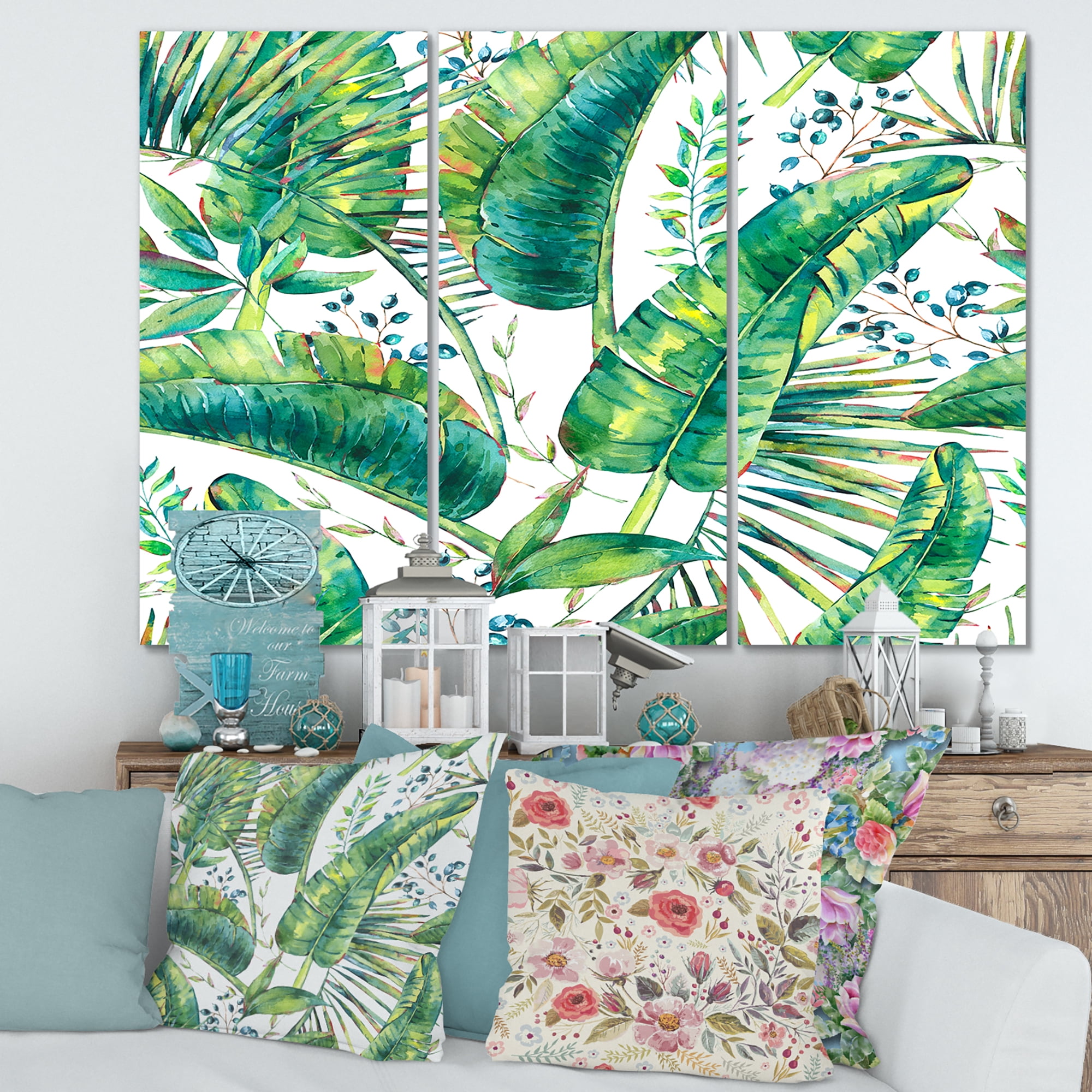 Designart ' Ancient Pattern Of Banana Leaves ' Lake House Canvas Wall Art Print