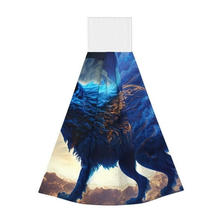

Adobk Moonlit Blue Wolf Print Coral Velvet Hand Wipes Fashion Hanging Kitchen Towel for Bathroom Washcloth Absorbent Tie Towel