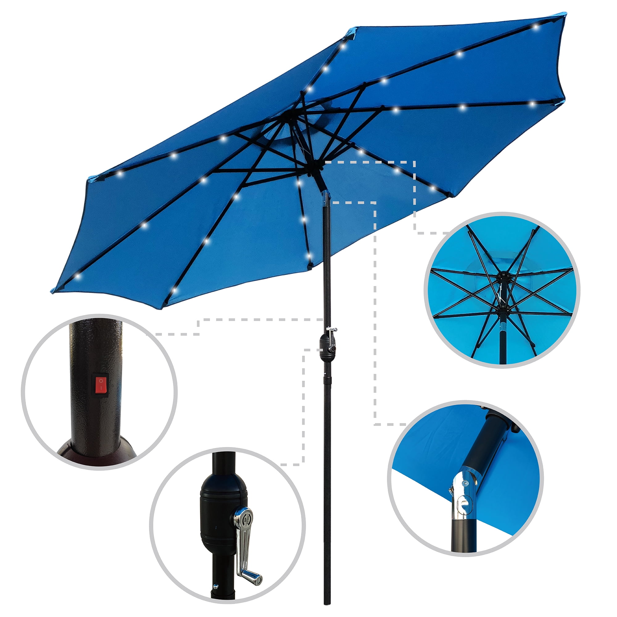Abble 9 Feet Crank & Tilt Lighted Patio Umbrella-Aqua
