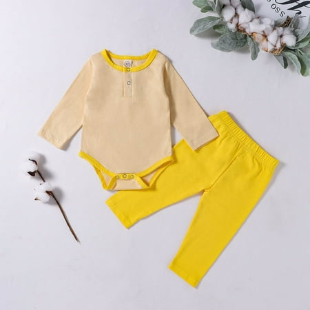 

Simplmasygenix Baby Tops Set Summer Outfits Newborn Baby Boys Girls Solid Romper Tops+Pants Pajamas Sleepwear Sets