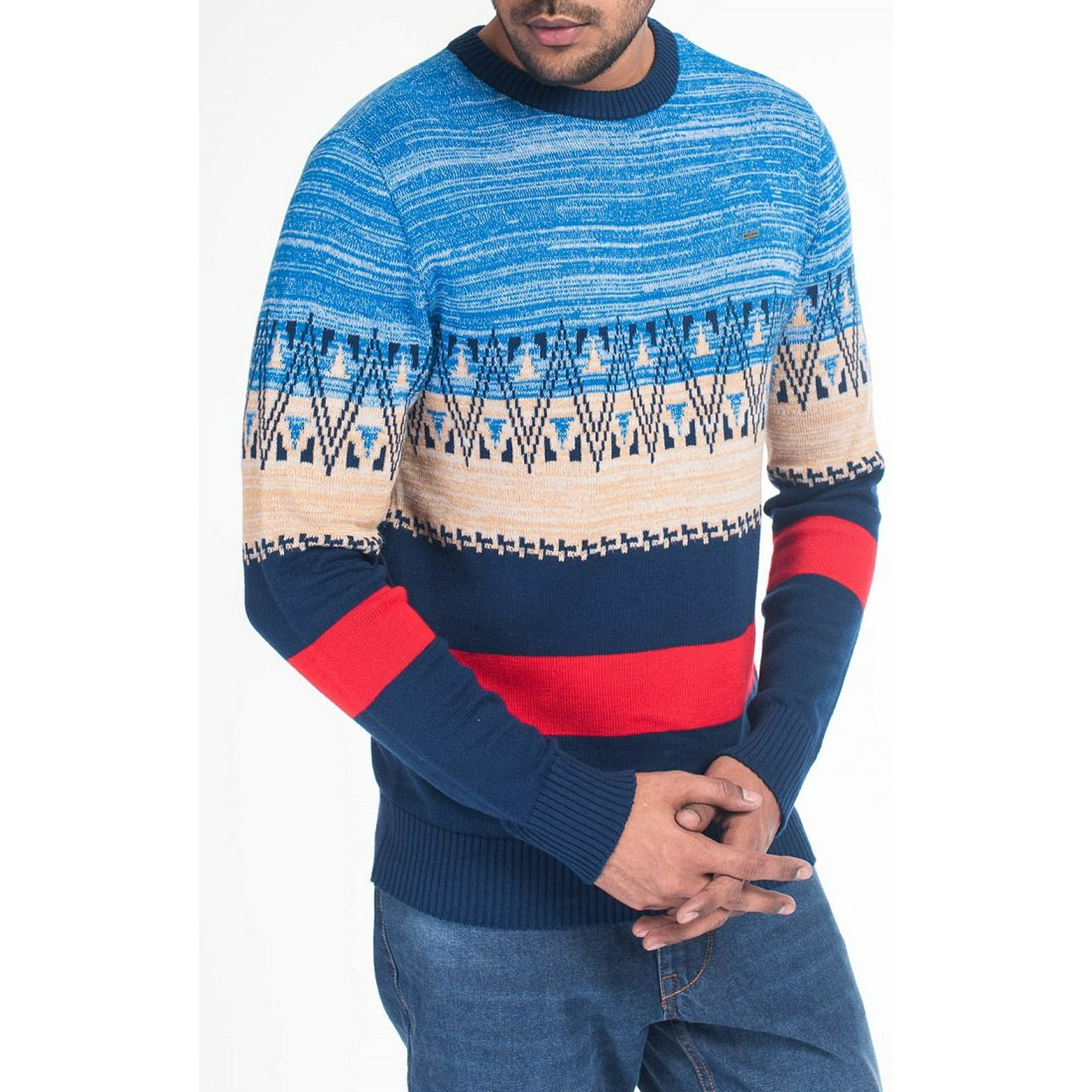 Yellow Men s Sweater Blue Red Navy Stripe