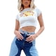 thumbnail image 3 of VISgogo Camiseta Femenina, Patrones de Flores de Letras Cuello Redondo Manga Corta Tops Cortos de Punto Traje de Verano, S/M/L VISgogo  moda, 3 of 7