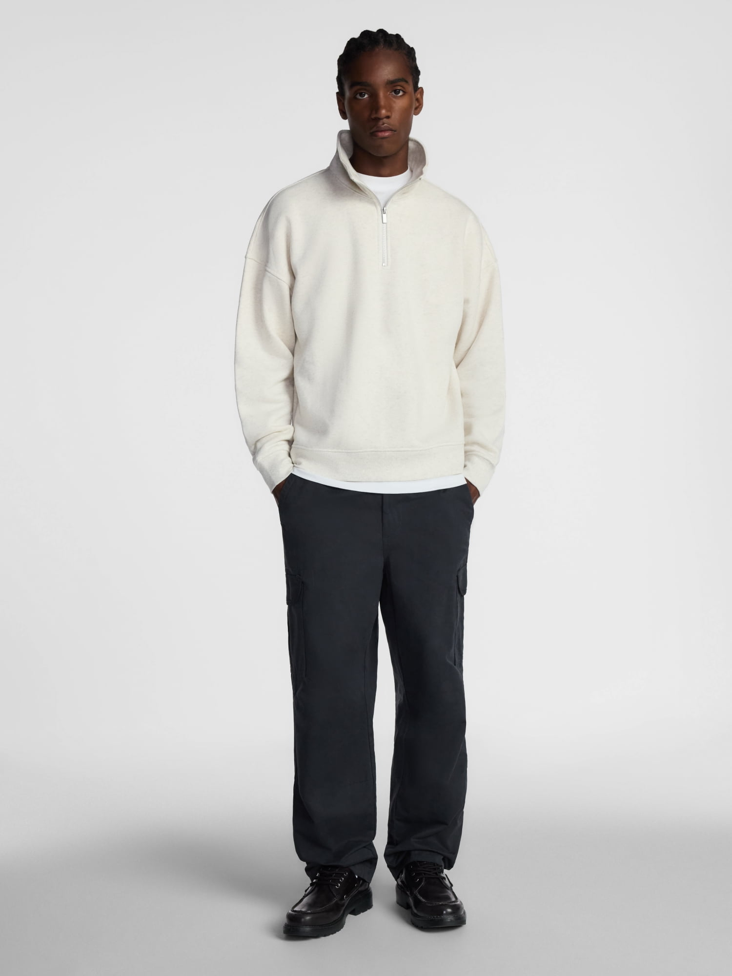No Boundaries Boxy Fit Quarter Zip Fleece Sweatshirt with Long Sleeves, Men's XS-4XLT