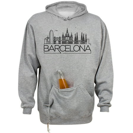Skyline Barcelona Beer Holder Tailgate Hoodie Sweatshirt Unisex X-Large Oxford