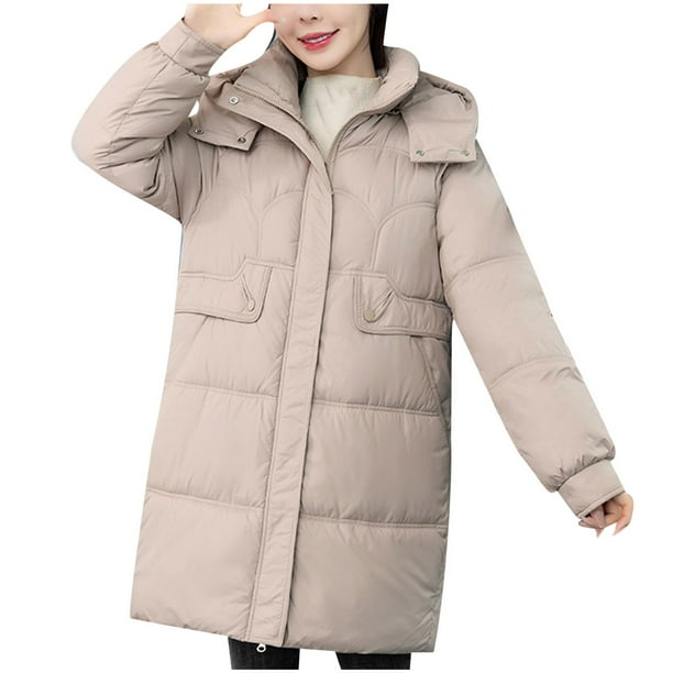 Chaqueta de invierno de algodón para mujer, con capucha, manga larga, informal, con bolsillos laterales y capucha.