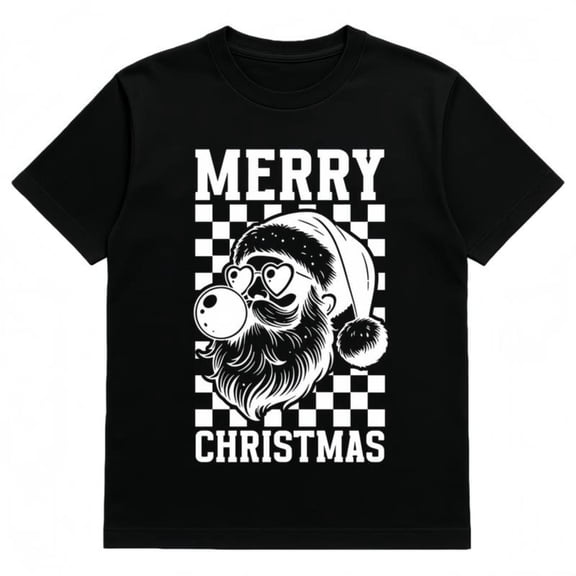 Women's Merry Christmas Santa Graphic Cotton T Shirt Comfortable Short Sleeve Round Neck Top Black S-5XL