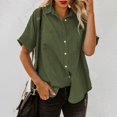 thumbnail image 6 of Yigetop Button Down Shirts for Women Denim Button Down Shirt Short Sleeve Loose Fit Tops Cotton Denim Tops with Chest Pockets Shirts for Women Green2 3XL, 6 of 10