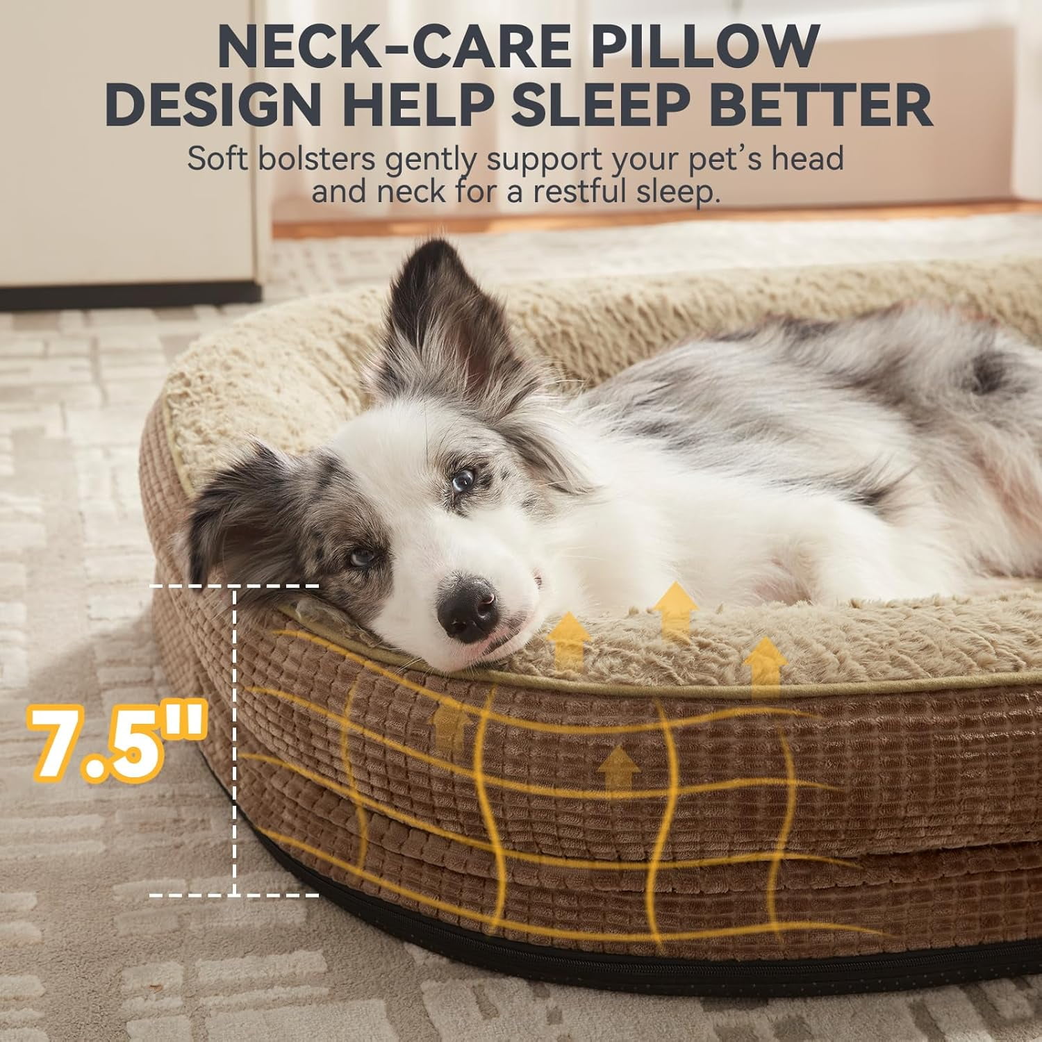 Orthopedic Dog Beds Large Sized Dog, XL Egg-Crate Memory Foam Pet Couch Bed with Bolster Sides, Waterproof Lining, Removable Washable Cover & Non-Slip Bottom, Brown