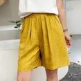 thumbnail image 6 of Women's Plus Size Solid Color Elastic Waist Shorts Stretchy Jacquard Pattern Side Pockets Casual Bottoms Yellow, 6 of 6